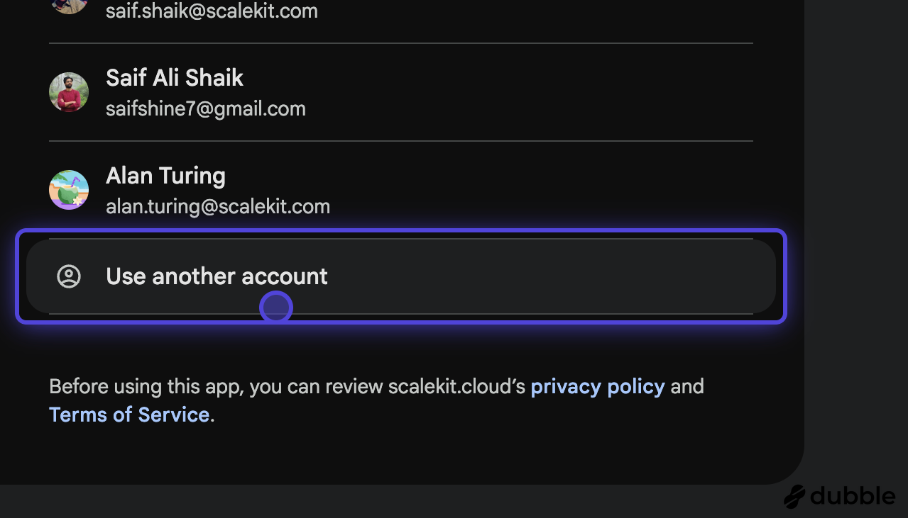 Select "Use another account" if you need to sign in with a different Google account.