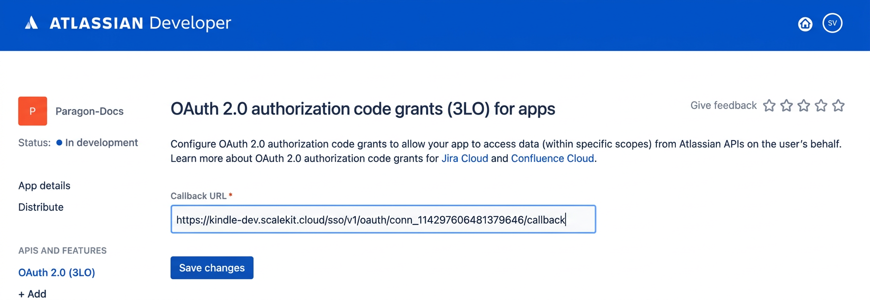 Add callback URL in Atlassian Developer Console for Jira
