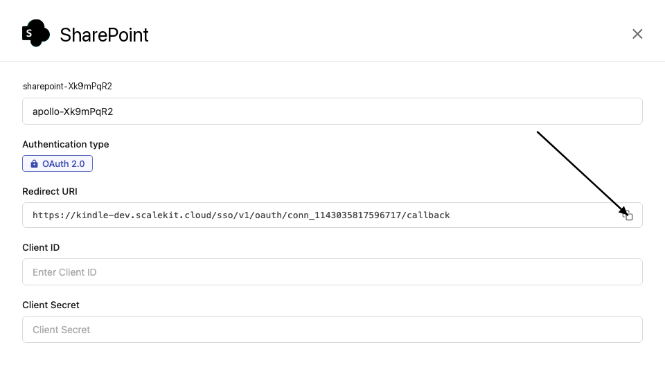 Copy redirect URI from Scalekit dashboard